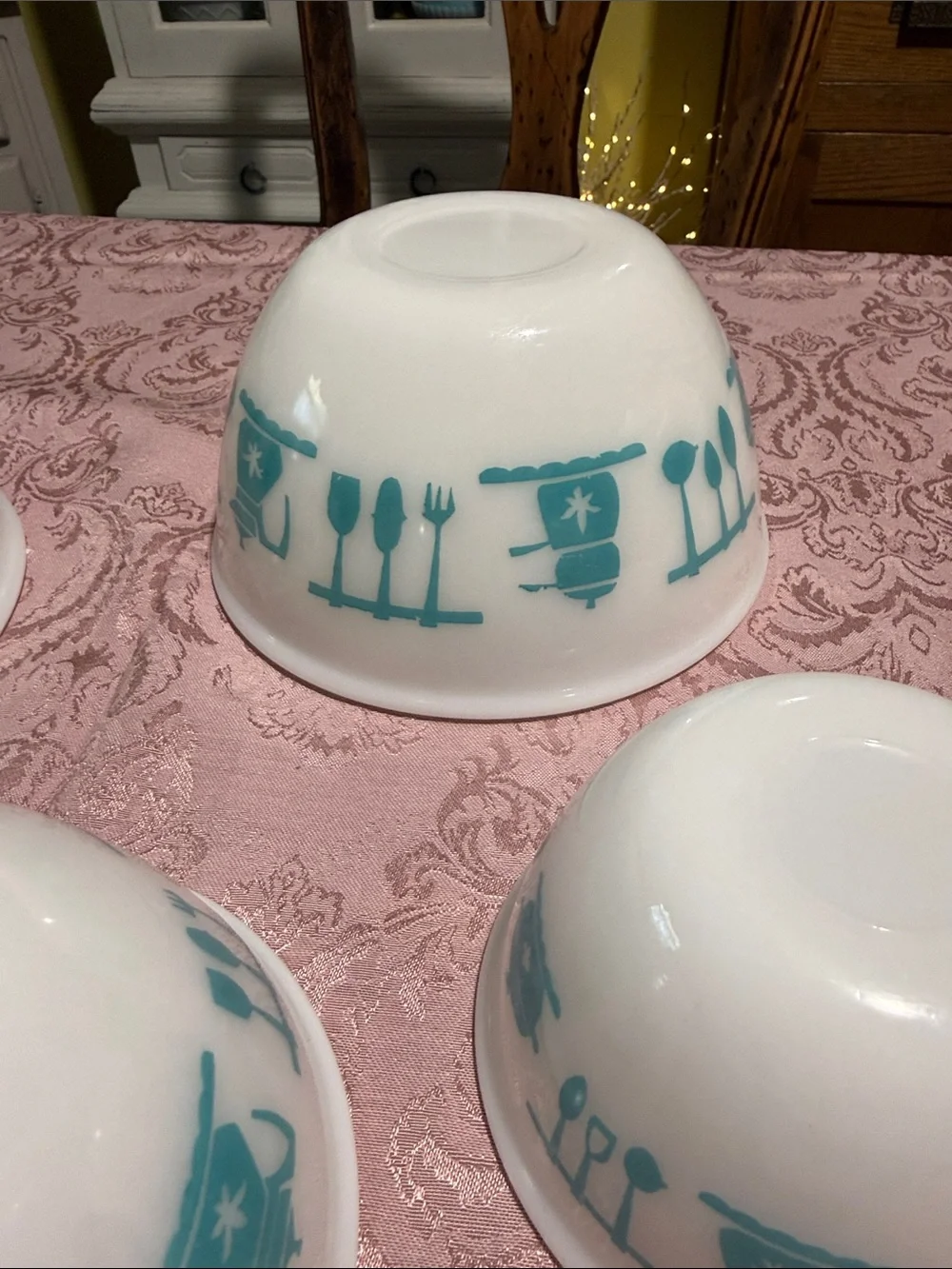 Hazel atlas kitchen aids turquoise mixing bowl set